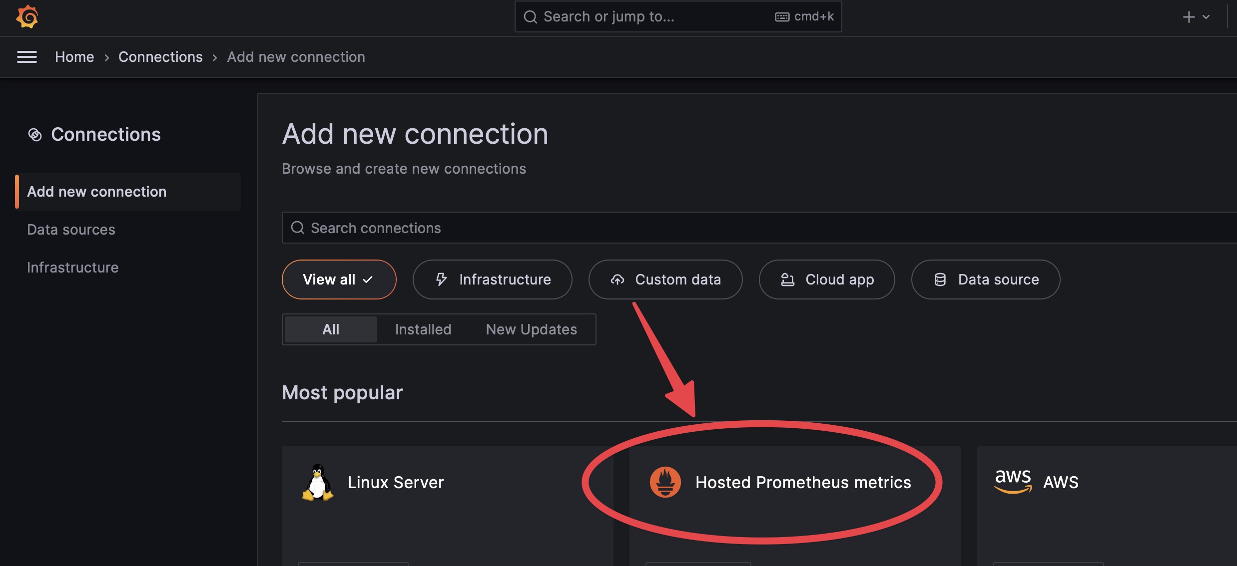 Grafana.com new connection